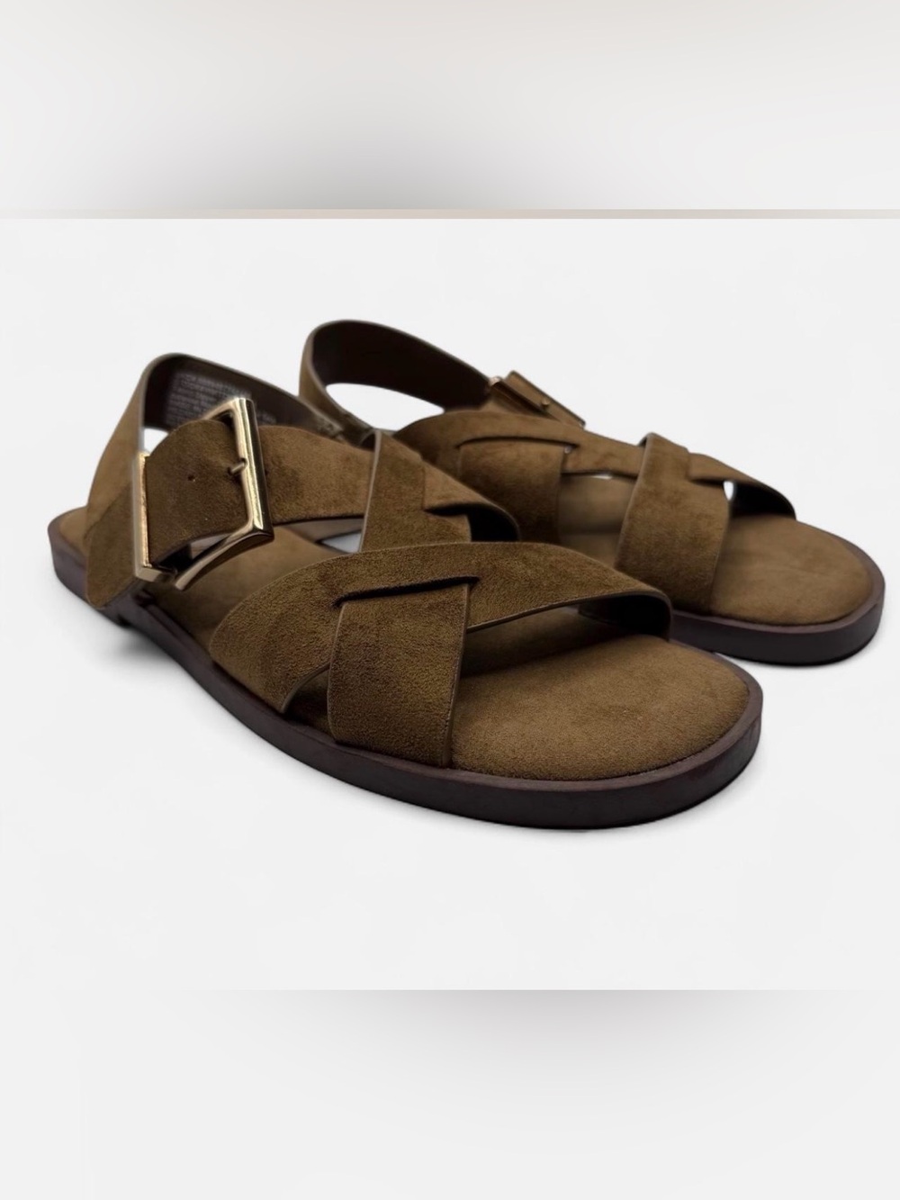 Time and Tru Brown Suede Crisscross Buckle Sandals